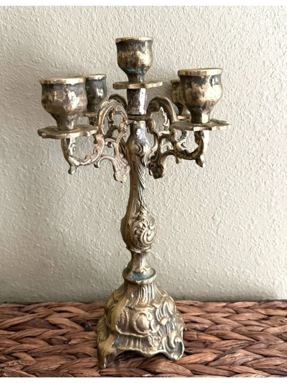 Vintage Solid Brass‎ Cast Rococo 5 Arms 12